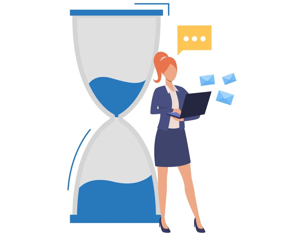 Illustration of work time tracking with an hourglass and a laptop