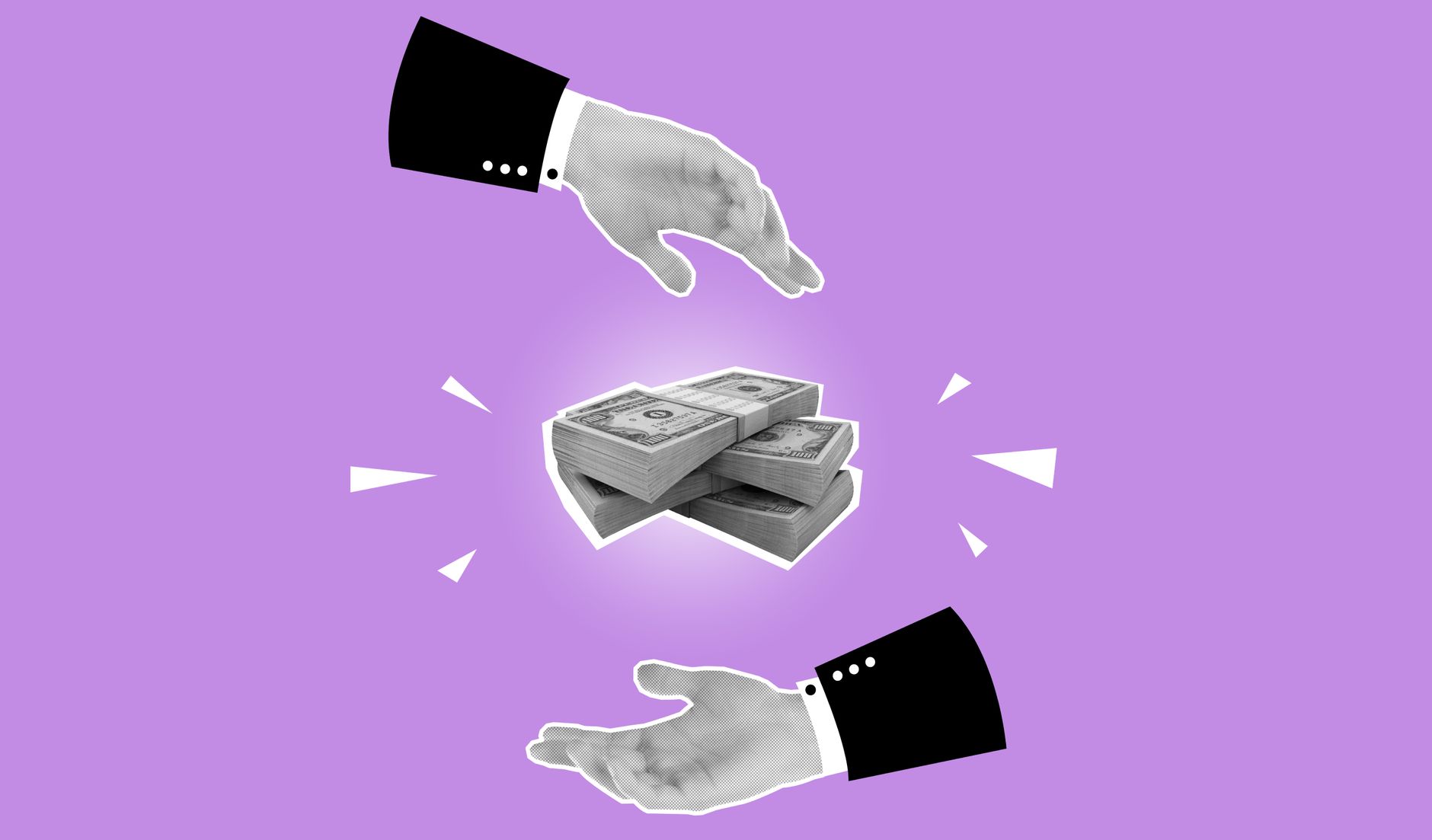 Deux mains échangeant une liasse de billets, illustration de la revalorisation salariale